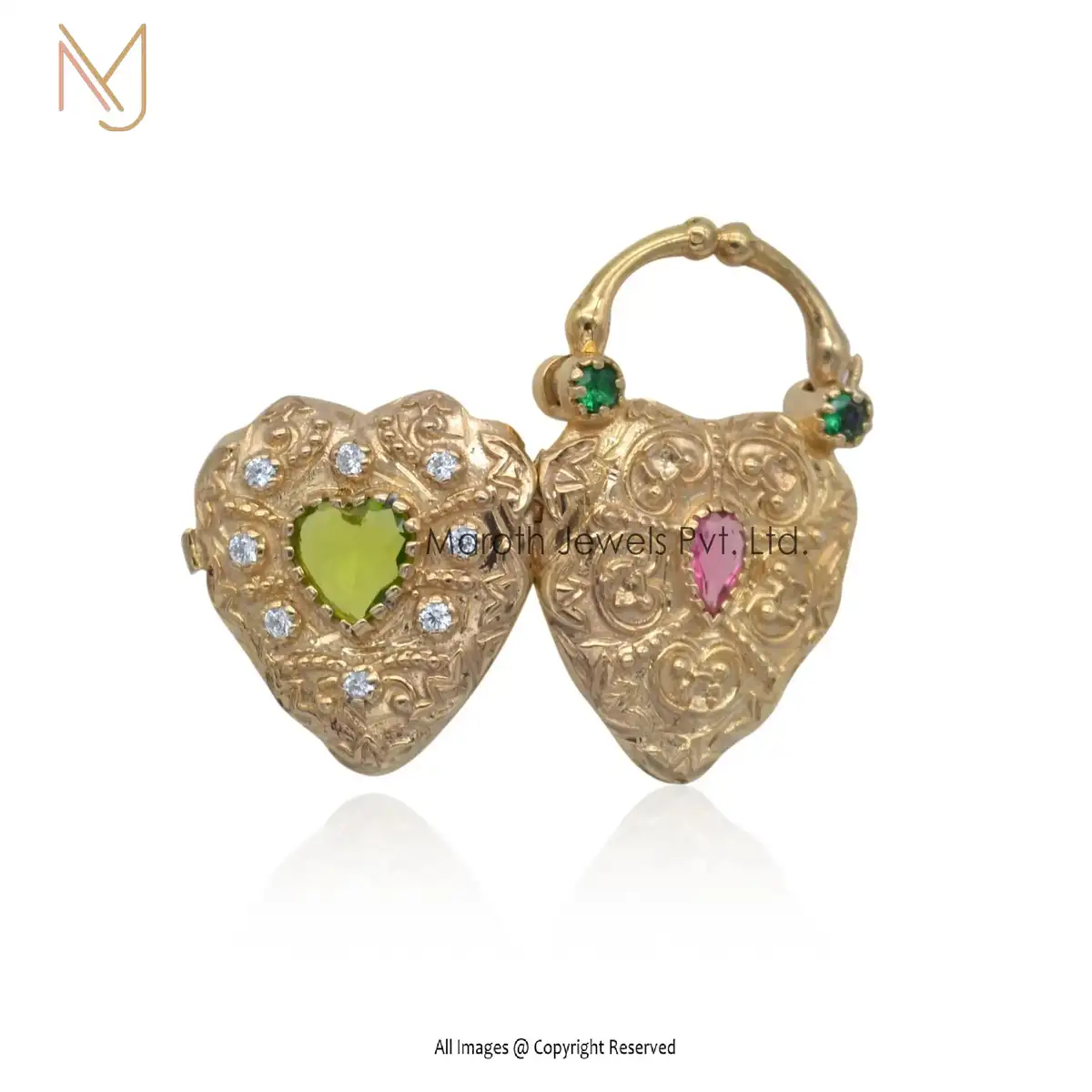 14k White Topaz, Pink & Green Onyx Heart Padlock Only Manufacturer