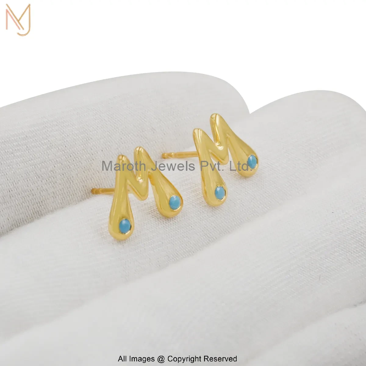 925 Silver Yellow Gold Plated Cubic Zircon Initial Letter Stud Earring Custom Jewelry