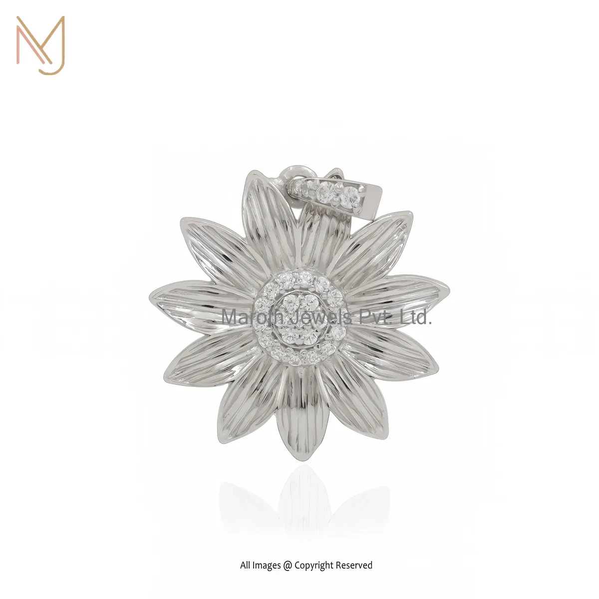14K White Gold Cubic Zircon Sunflower Charm Pendant Manufacturer
