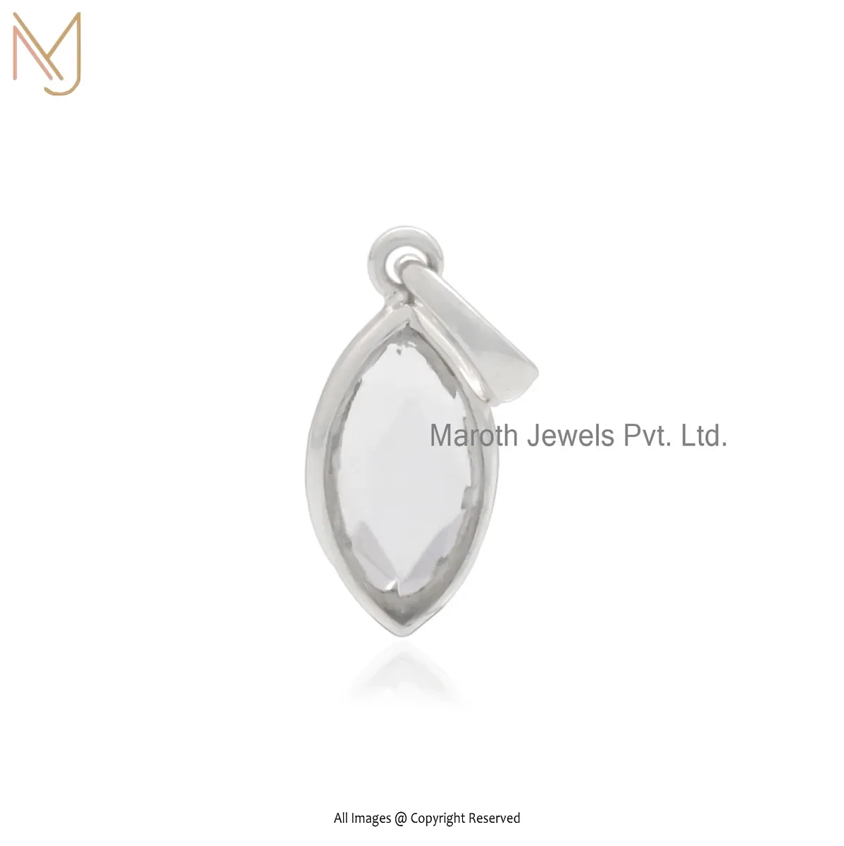 Wholesale 925 Silver Natural Silver Plated Clear Quartz Marquise Shape Pendant