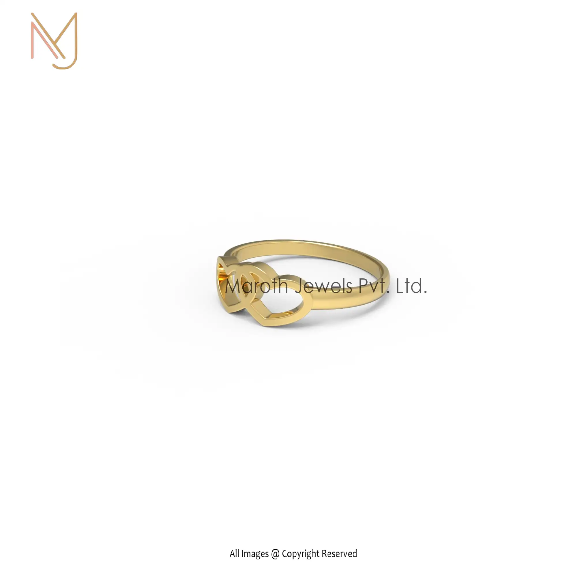 14K Yellow Gold 2 Heart Design Ring Jewelry Manufacturer