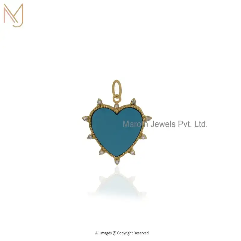 925 Silver Yellow Gold Plated Malachite & Moissanite Gemstone Heart Pendant Manufacturer