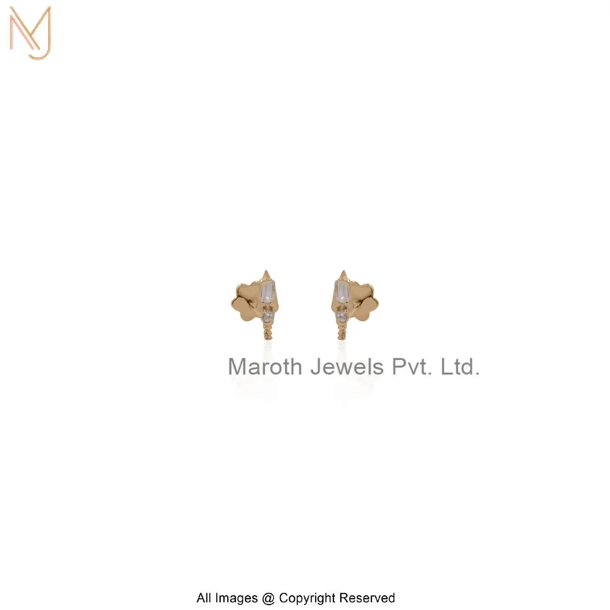 14K Yellow Gold Diamond Baguette Stud Earring Jewelry Supplier