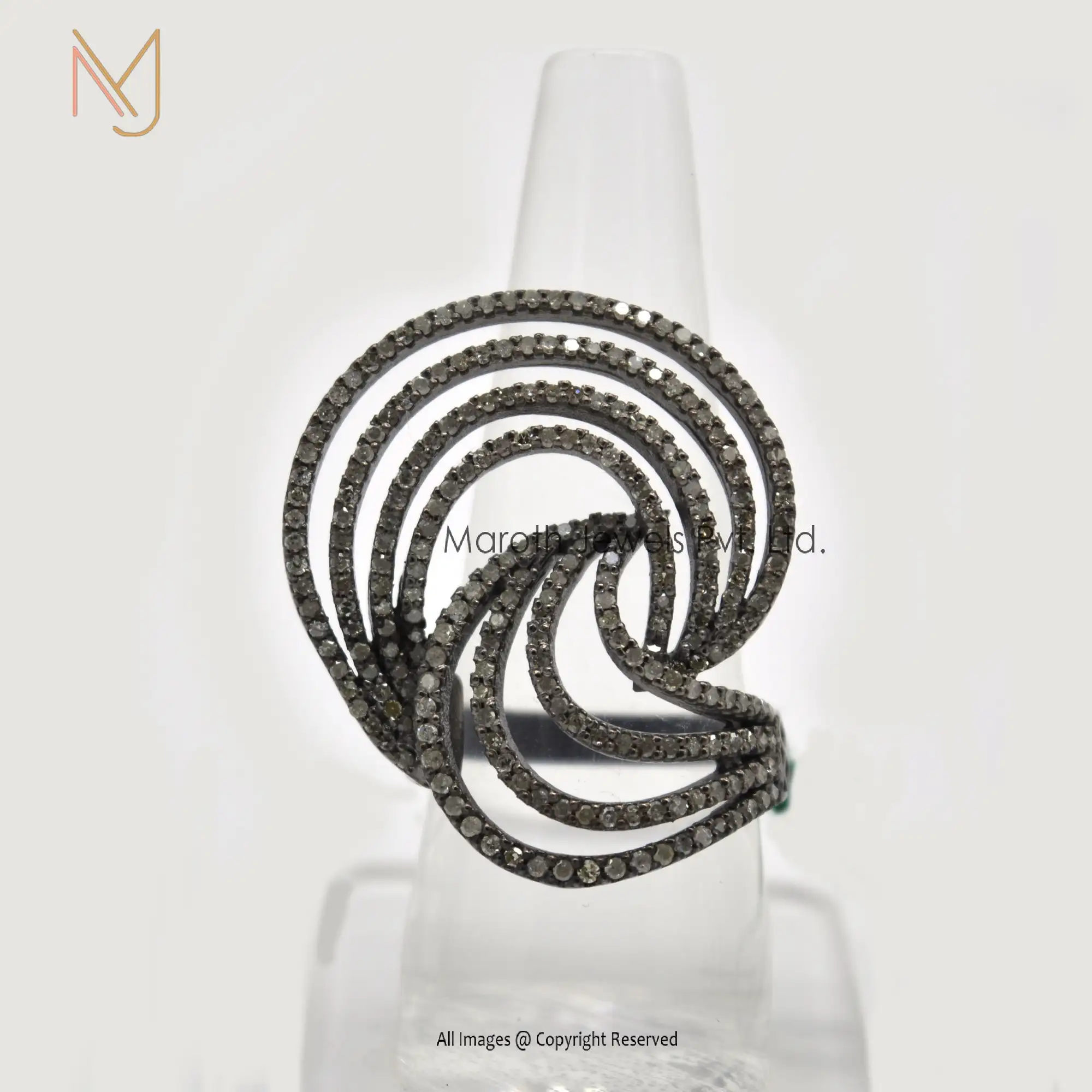 925 Silver Rhodium Plated Pave Diamond Designer Ring Wholesale