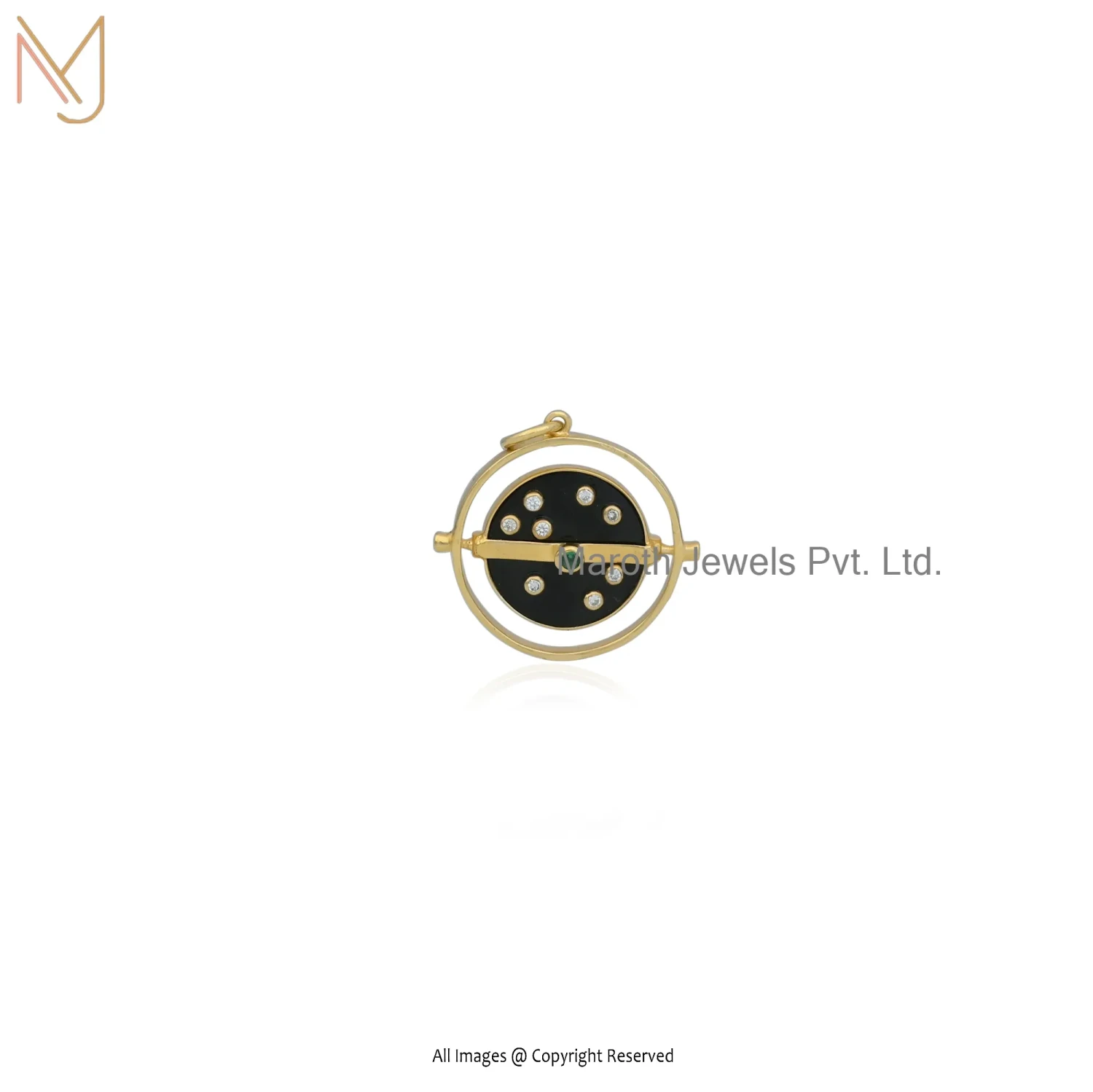 925 Silver  Yellow Gold Plated Moissanite Emerald Compass Disc Medallion Charm Pendant USA