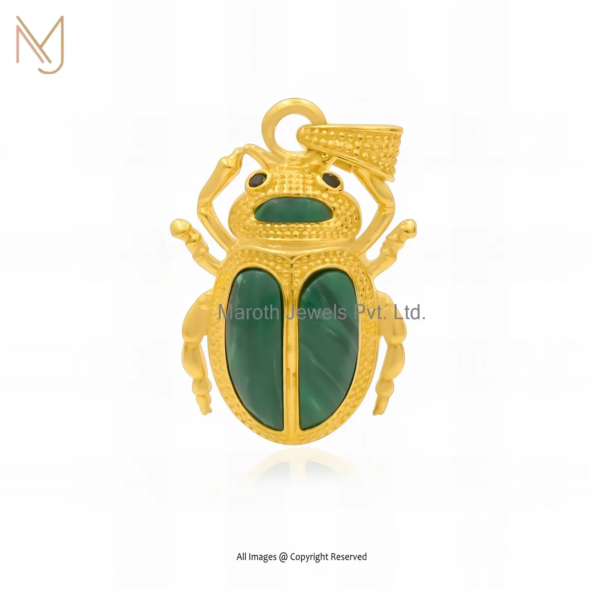 Private Lable 925 Silver Yellow Gold Plated Lapiz Lazuli And Black Spinel Gemstone Scarab Pendant