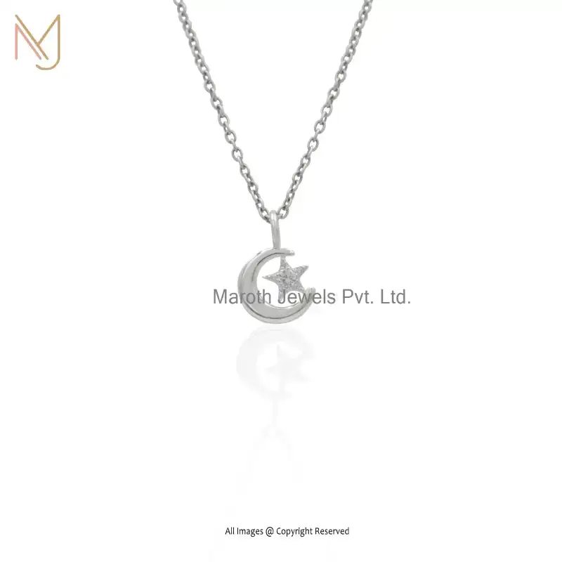 Wholesale 925 Silver Natural Silver Plated Cubic Zircon Star Moon Pendant Handmade Jewelry