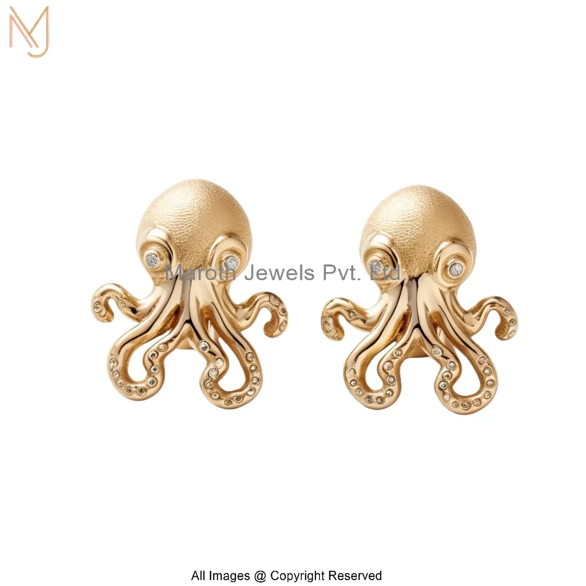 14K Yellow Gold Octopus Stud Earring Manufacturer