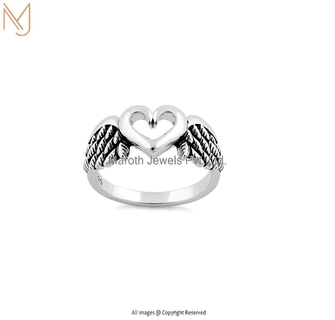 Sterling Silver Wings Heart Ring Manufacturer