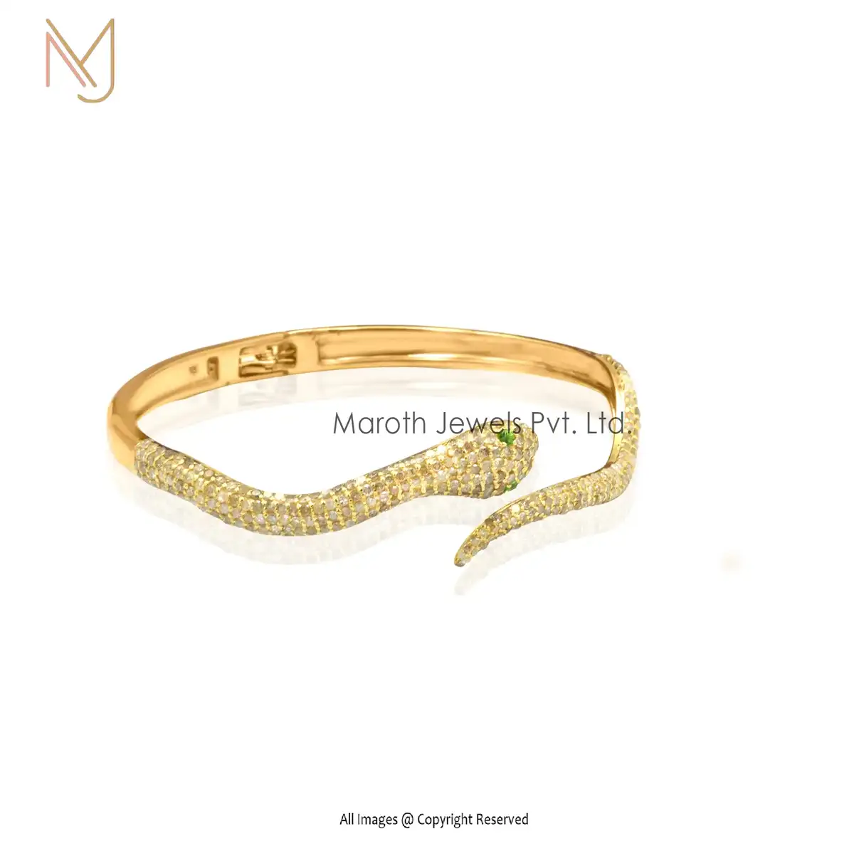 14k Yellow Gold Cubic Zircon & Tsavorite Snake Bangle Manufacturer