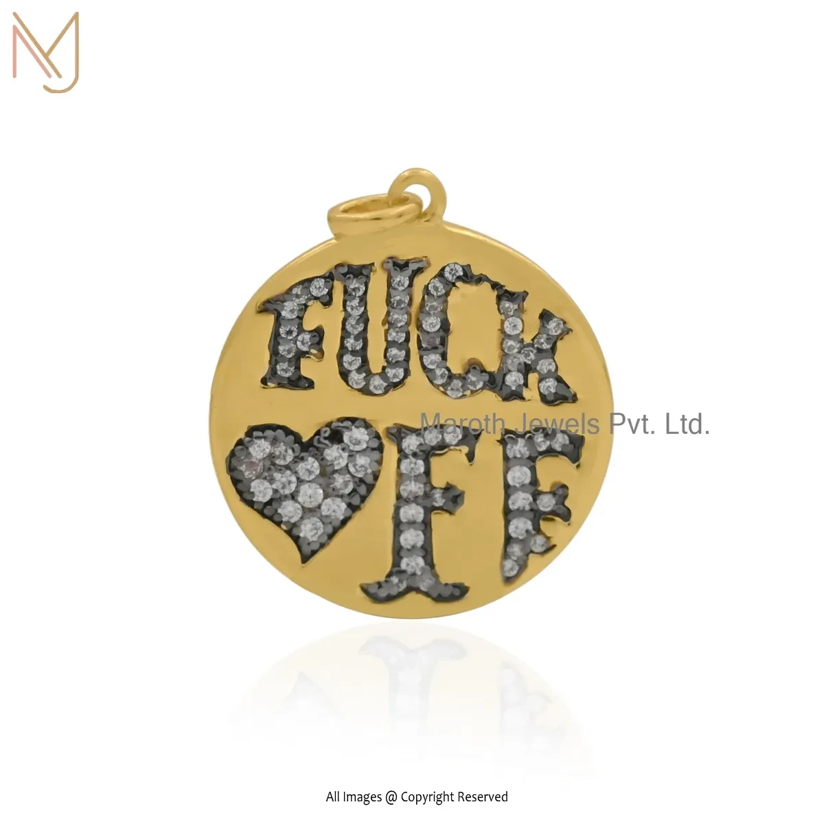 Wholesale 925 Silver Yellow Gold Rhodium Plated Cubic Zircon Initial Disc Pendant