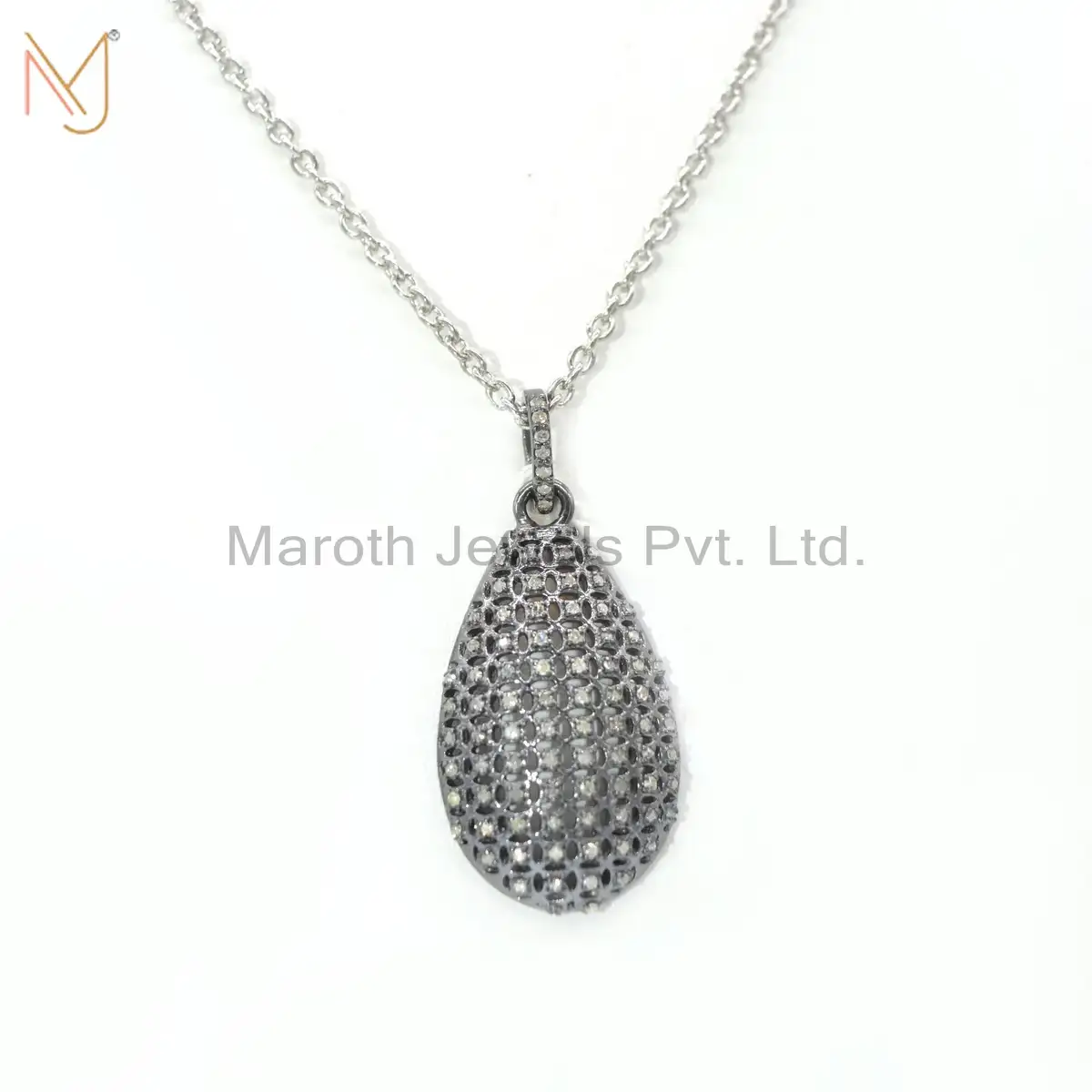 Private Lable 925 Silver Rhodium Plated Pave Diamond Bazel Pendant Jewelry