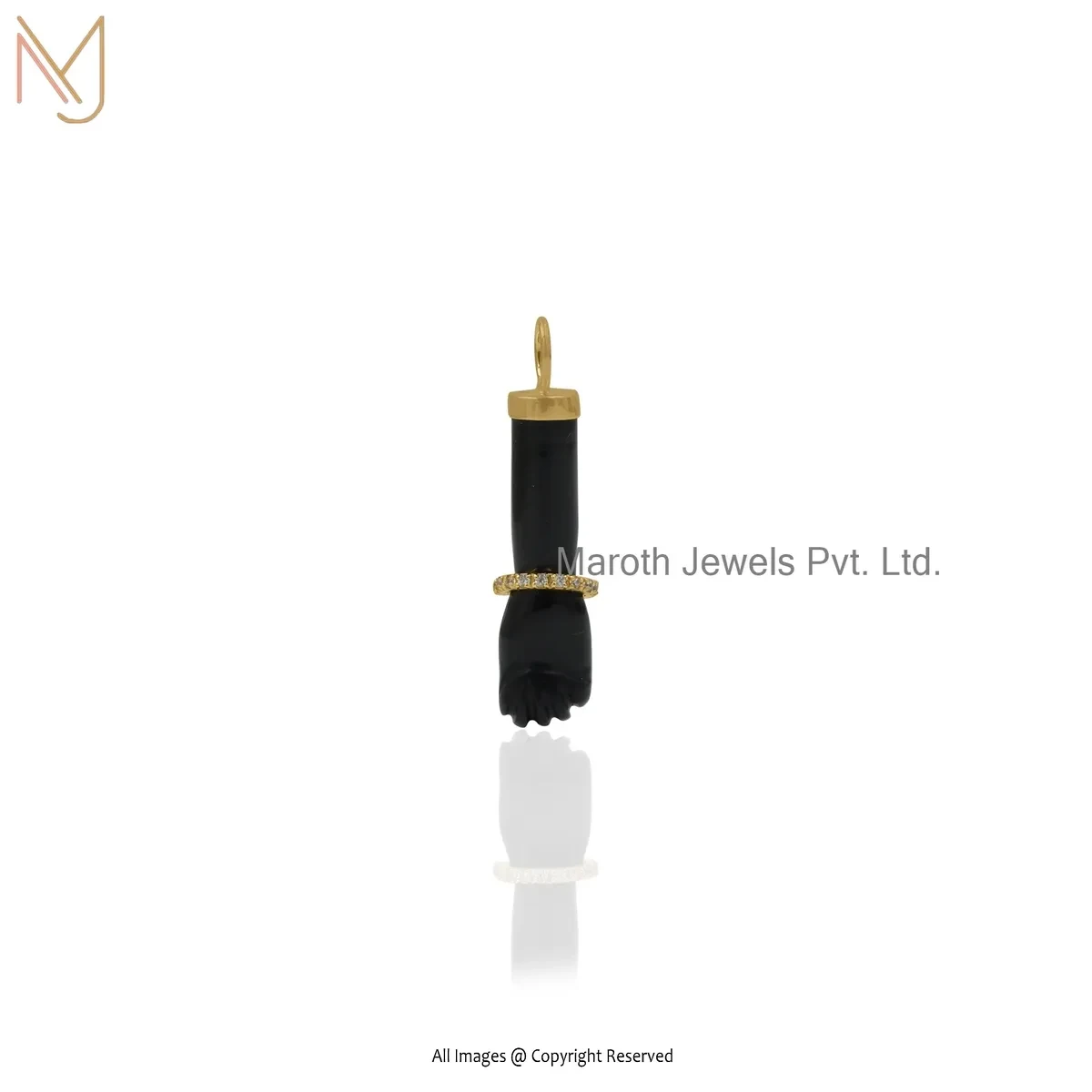 Wholesale 925 Sterling Silver Yellow Gold Plated Cubic Zircon & Black Onyx Gemstone Figa Charm Pendant