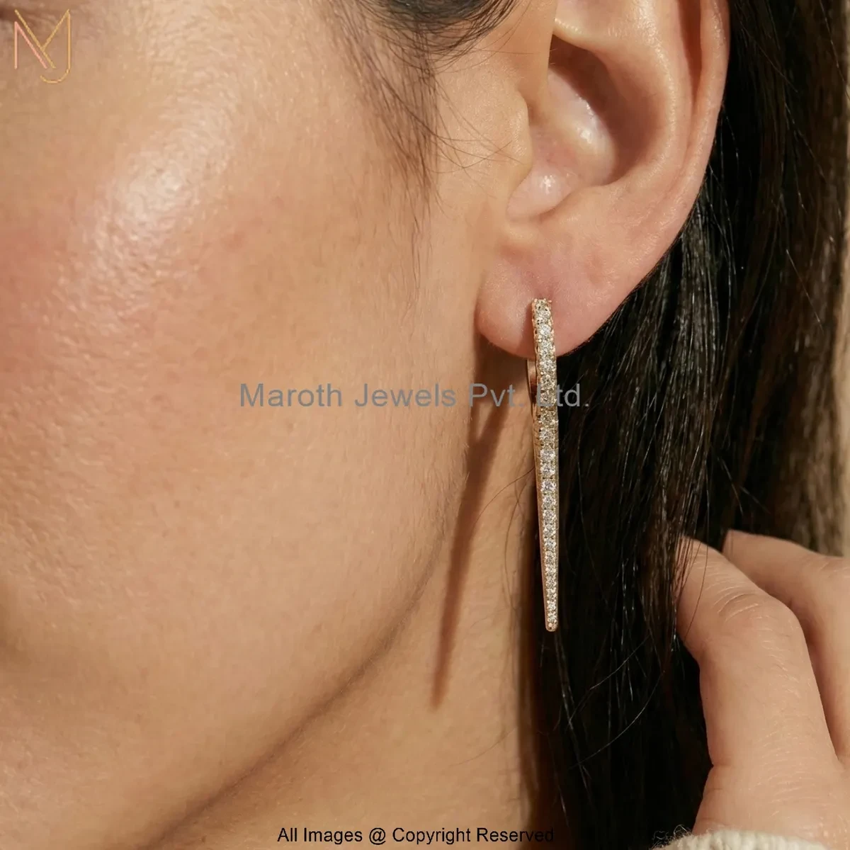 14K Yellow Gold Moissanite Grace Curve Diamond Drop Earrings Manufacturer