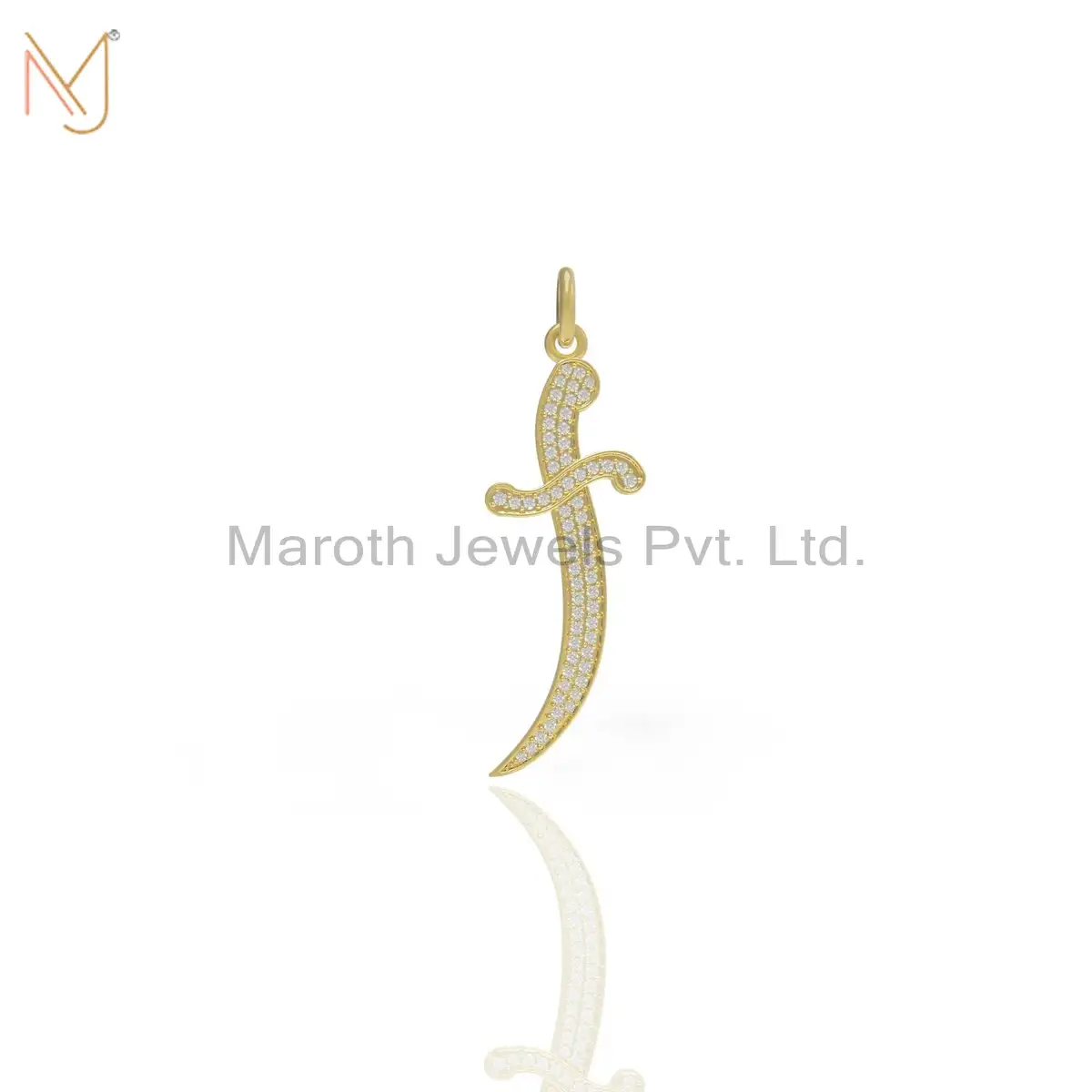 925 Silver Yellow Gold Plated Diamond Sword Design Pendant Jewelry Manufacturer
