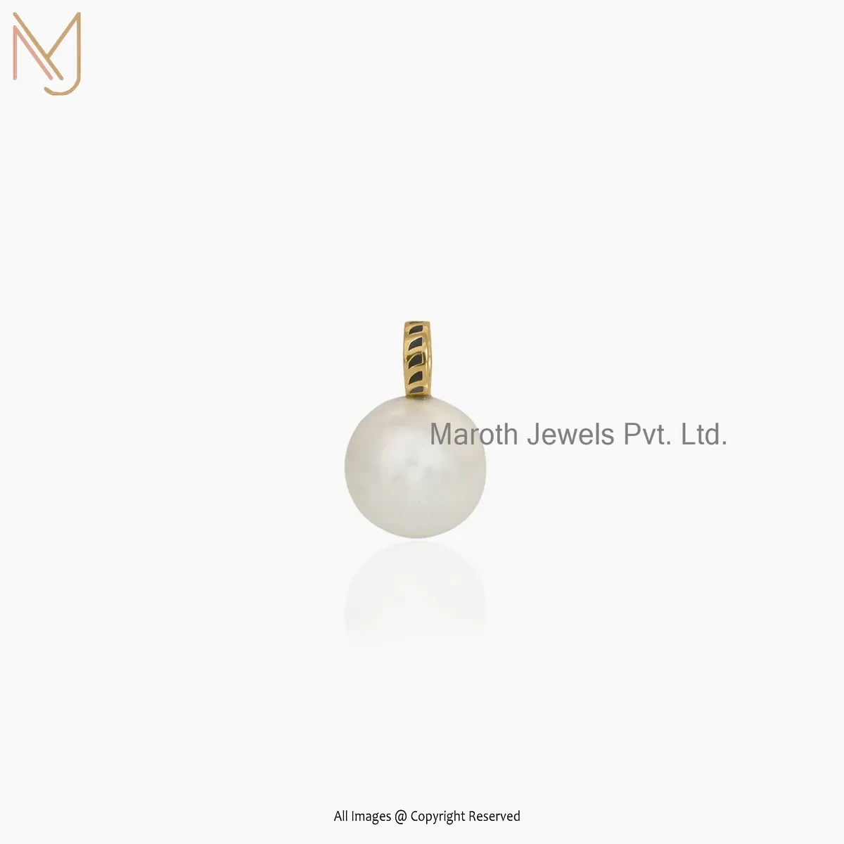 Wholesale 925 Silver Yellow Gold Plated Black Enamel Pearl Ball Charm Pendant