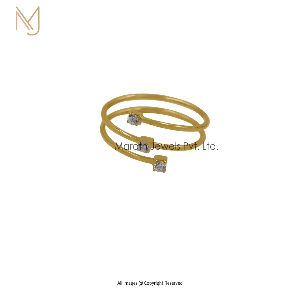 925 Silver Yellow Gold Palted Cubic Zircon Ring Jewelry Manufacturer