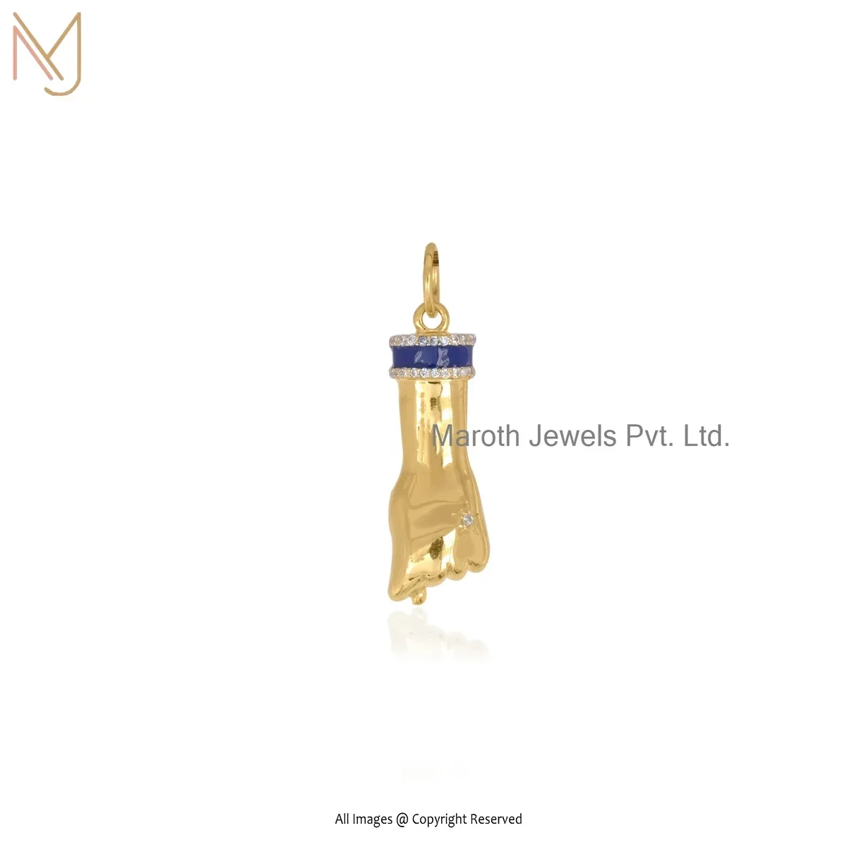 Wholesale 925 Silver Yellow Gold Plated Cubic Zircon & Enamel Gemstone Figa Hand Charm Pendant