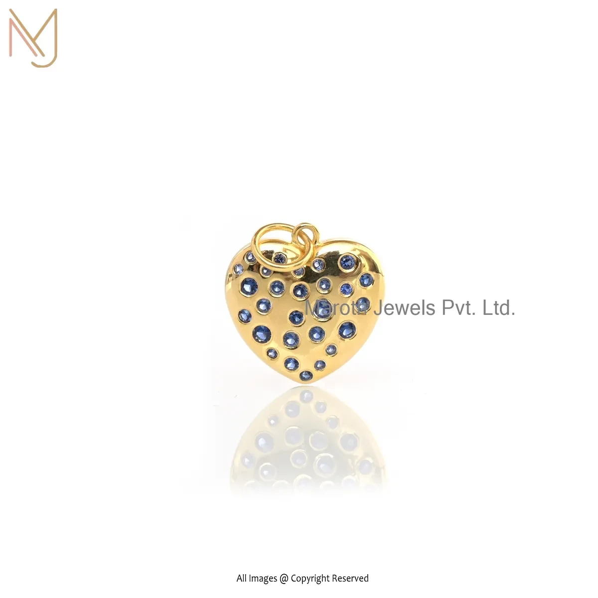 925 Silver Yellow Gold Plated Blue Sapphire Heart Pendant Jewelry Supplier