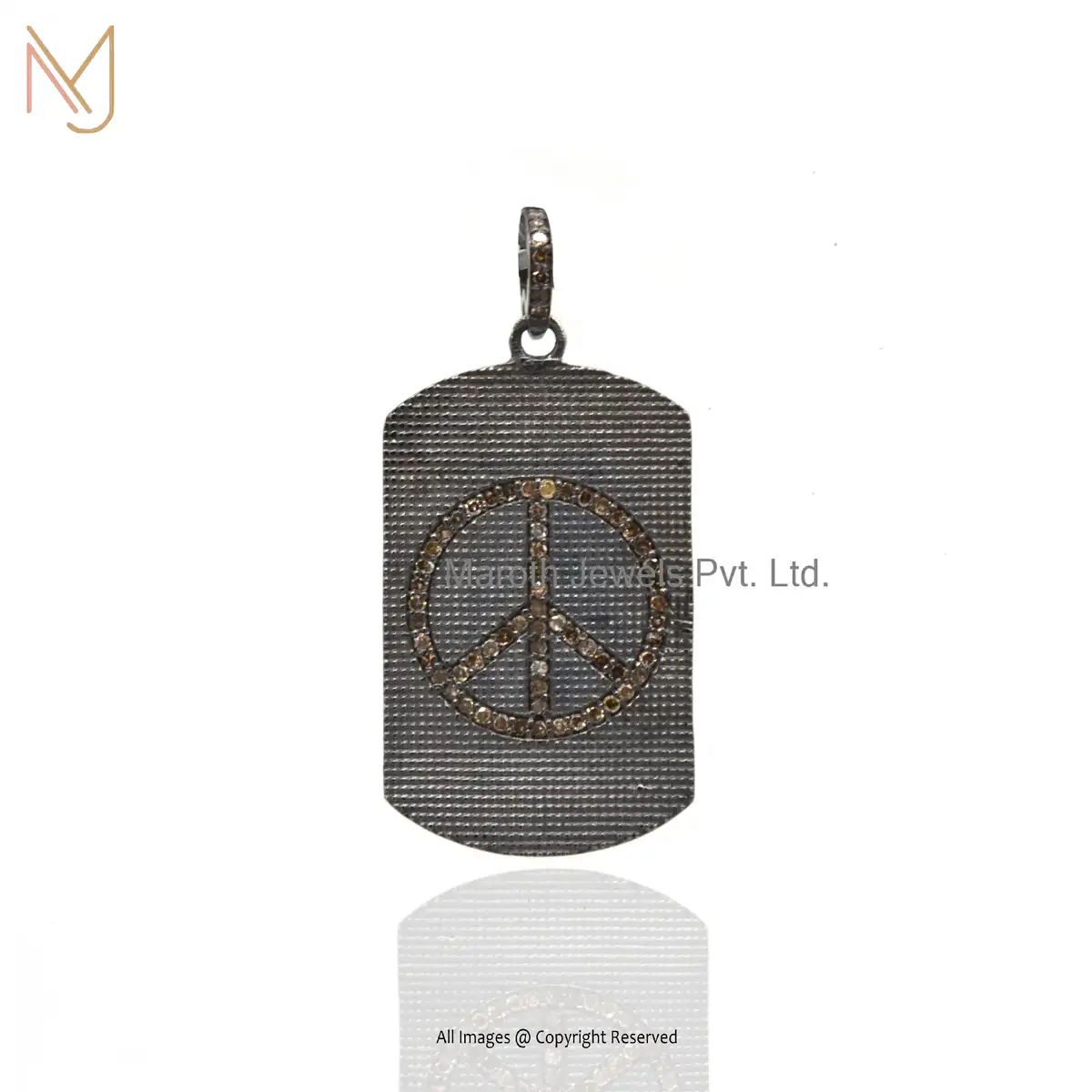 925 Silver Rhodium Plated Pave Diamond Peace Sign Designer Pendant Jewelry Supplier