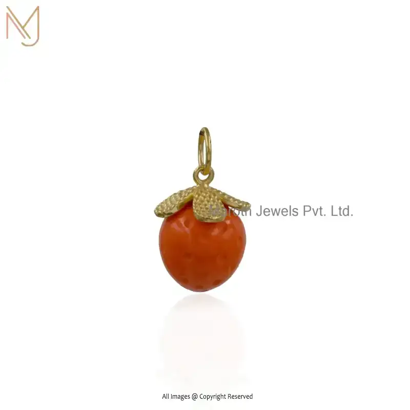 925 Silver Yellow Gold Plated Orange Coral Strawberry Pendant Manufacturer