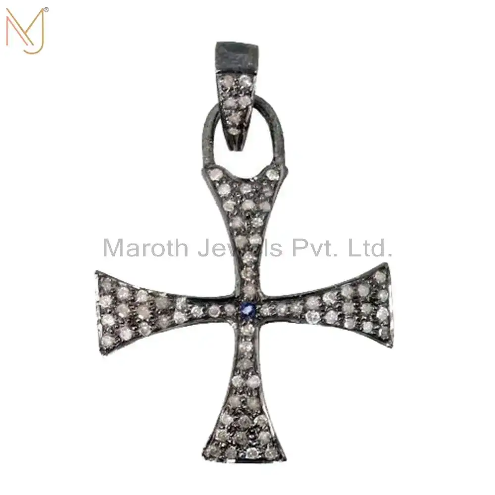 925 Sterling Silver Rhodium Handmade CROSS Pendant Studded Diamond Religious Jewelry Manufacturer