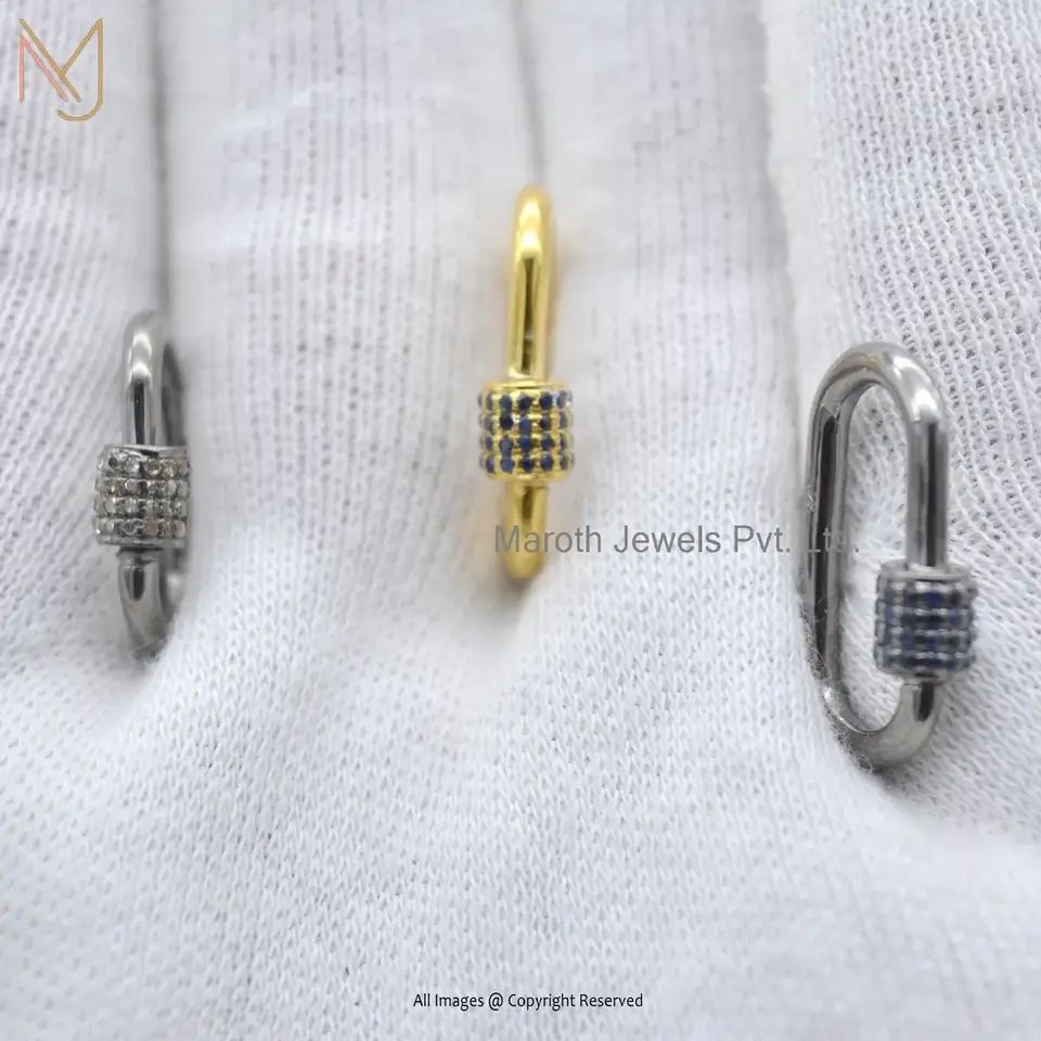 925 Silver Rhodium Plated Blue Sapphire Carabiner Lock Jewelry Supplier