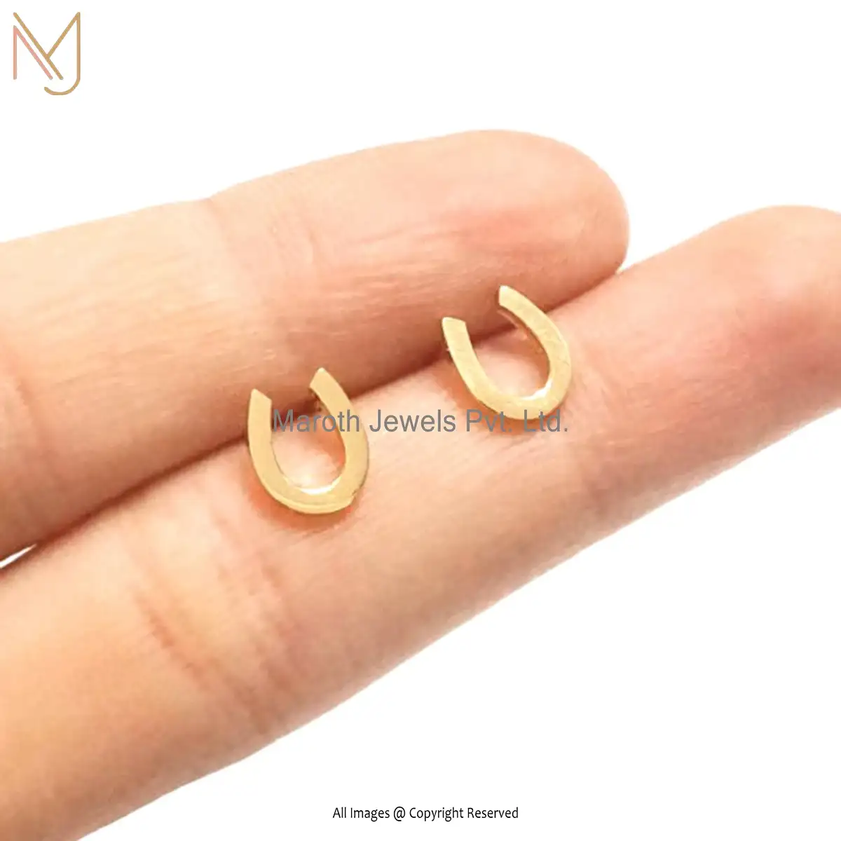 925 Sterling Silver Yellow Gold Plated Horse Shoe Stud Earring Jewelry USA
