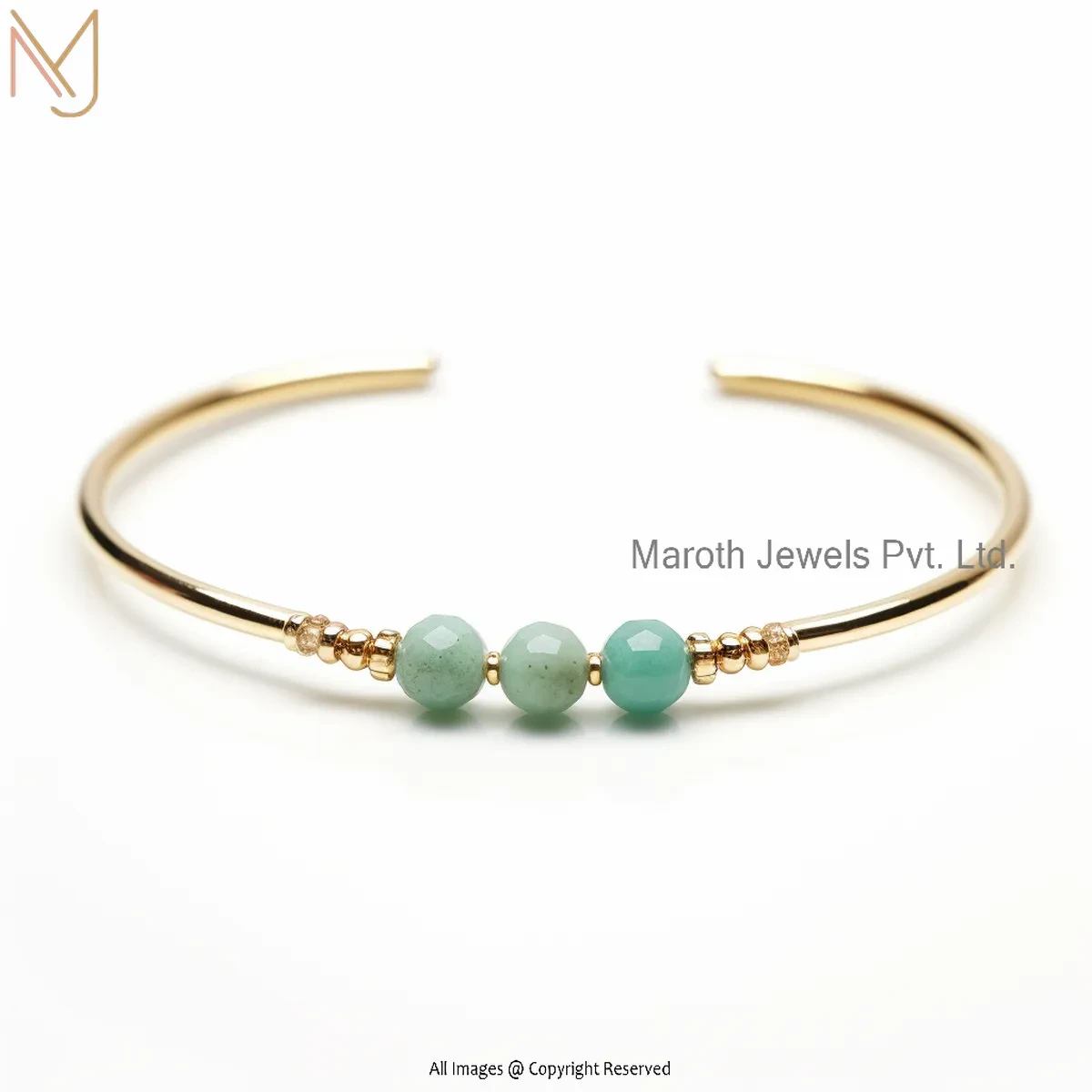 925 Silver Yellow Gold Plated Amazonite Beads Bangle Manufacturer