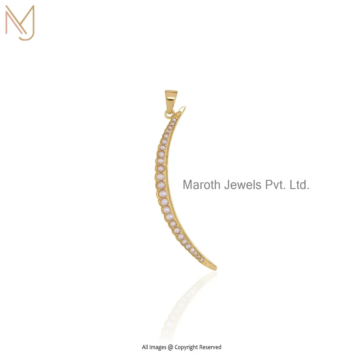 14K Yellow Gold Pearl Crescent Pendant Custom Jewelry