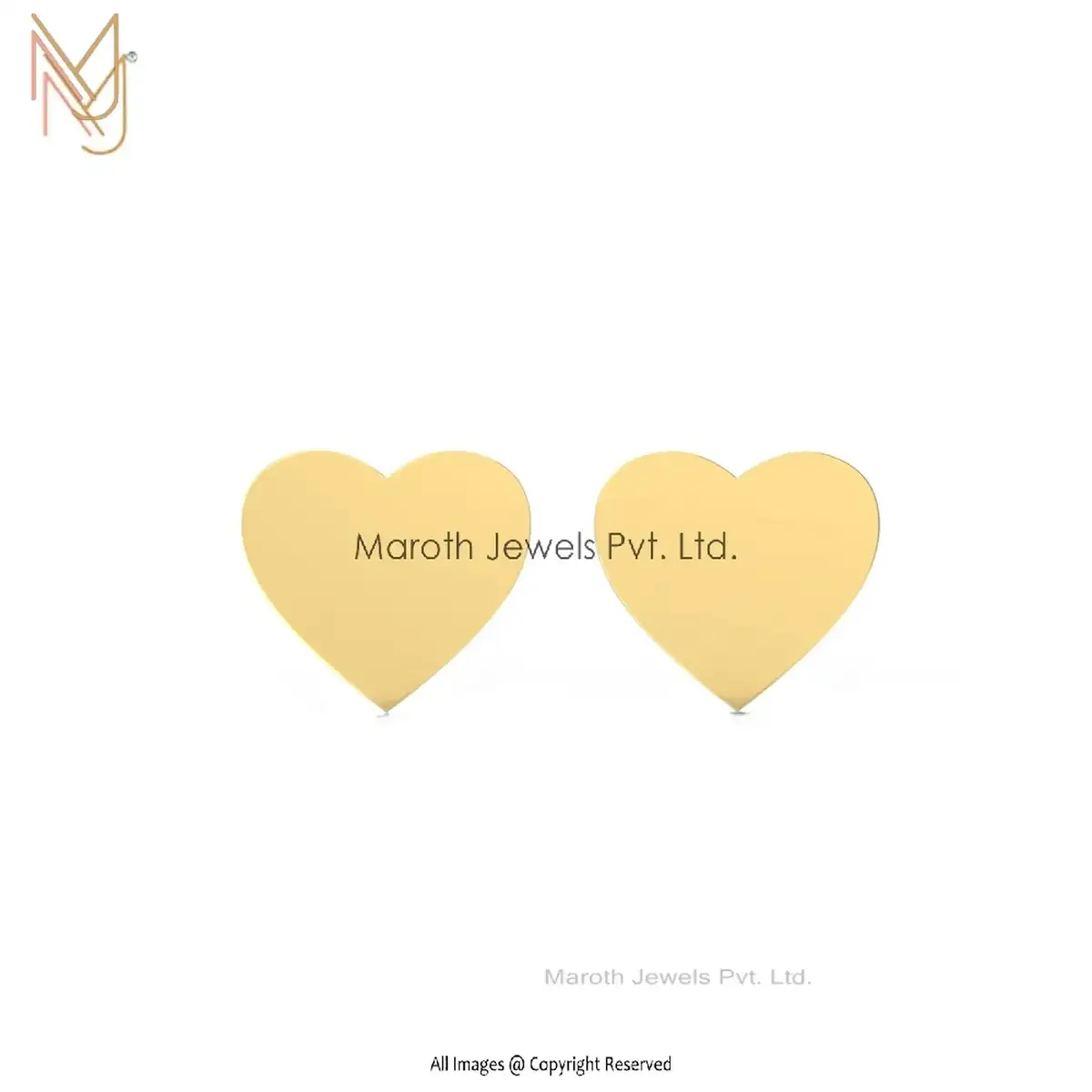 925 Silver Yellow Gold Plated Heart Design Studs Earrings Manufacturer
