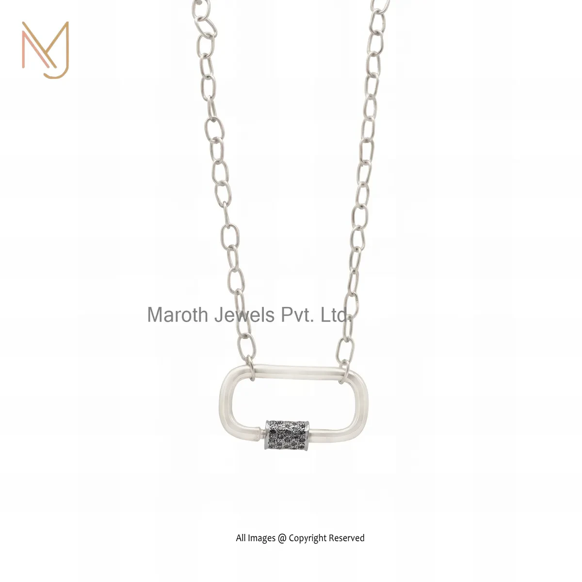 925 Silver Rhodium Plated Cubic Zircon And Amethyst Lock Finding Chain Necklace Carabiner Lock USA