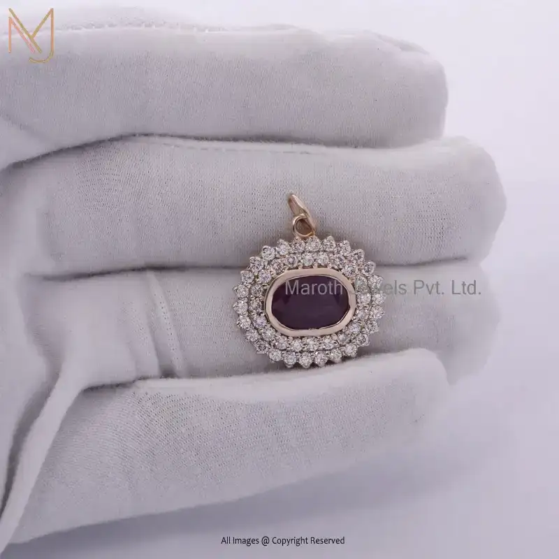 925 Silver Yellow Gold Plated Pave Diamond And Ruby Gemstone Pendant Jewelry Supplier