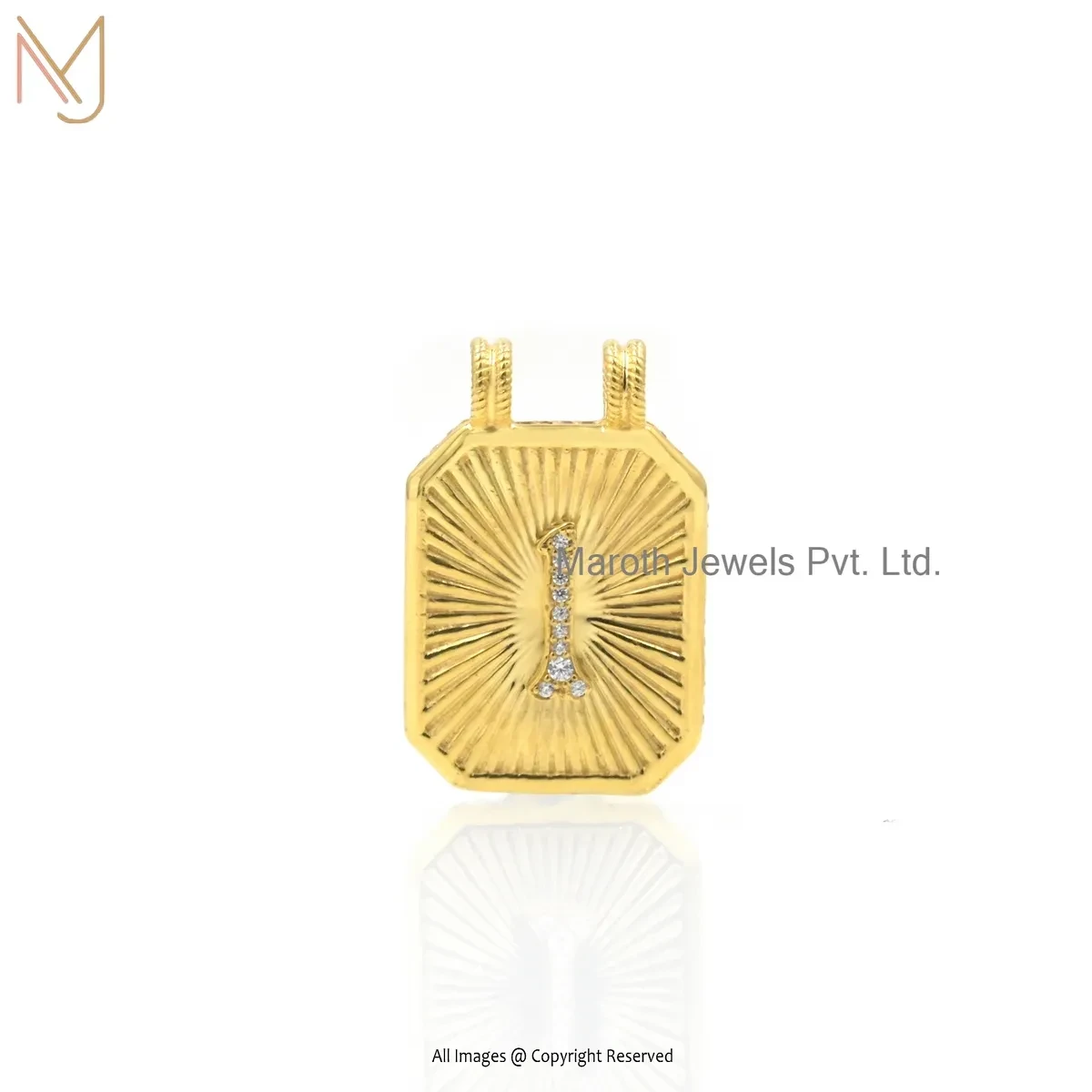 Wholesale 925 Silver Yellow Gold Plated Diamond & Cubic Zircon Initial Alphabet Charm Pendant