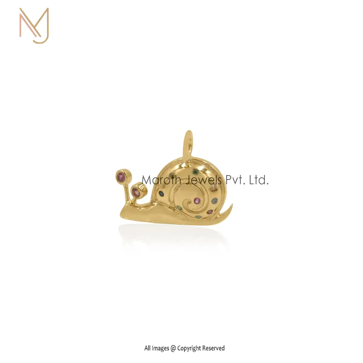 14K Yellow Gold Multi Gemstone Snail Pendant Jewelry Supplier