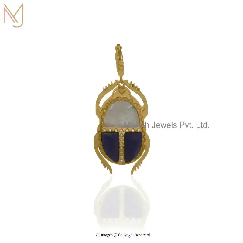 Wholesale 925 Silver Yellow Gold Plated Amethyst And Opal White Cubic Zircon Gemstone Scarab Pendant