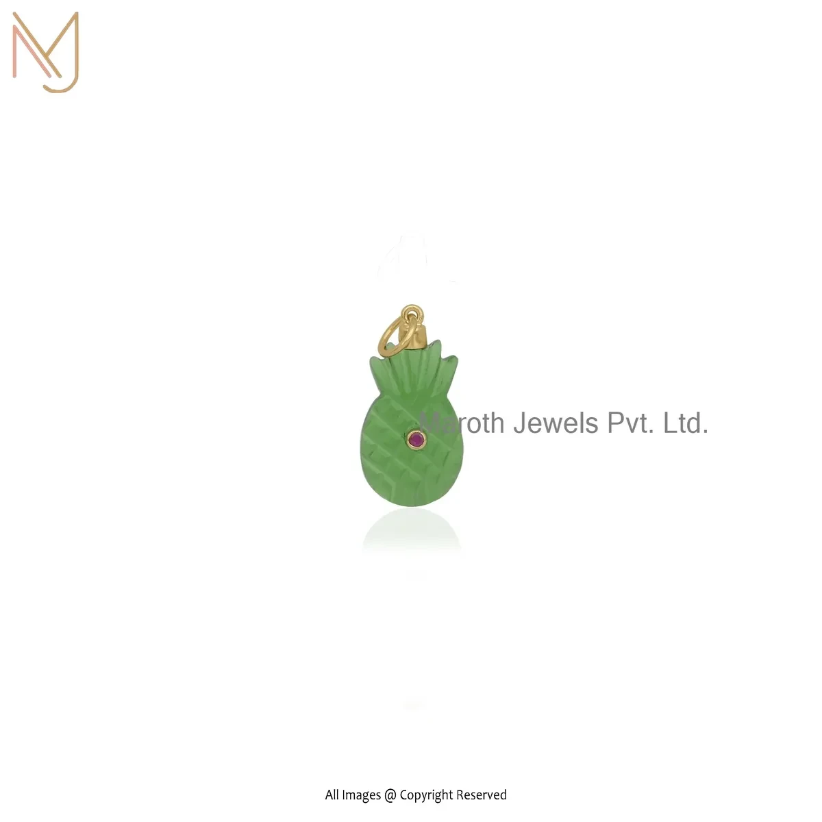 Private Lable 925 Silver Yellow Gold Plated Ruby Cubic Zircon & Green Opal Pineapple Pendant