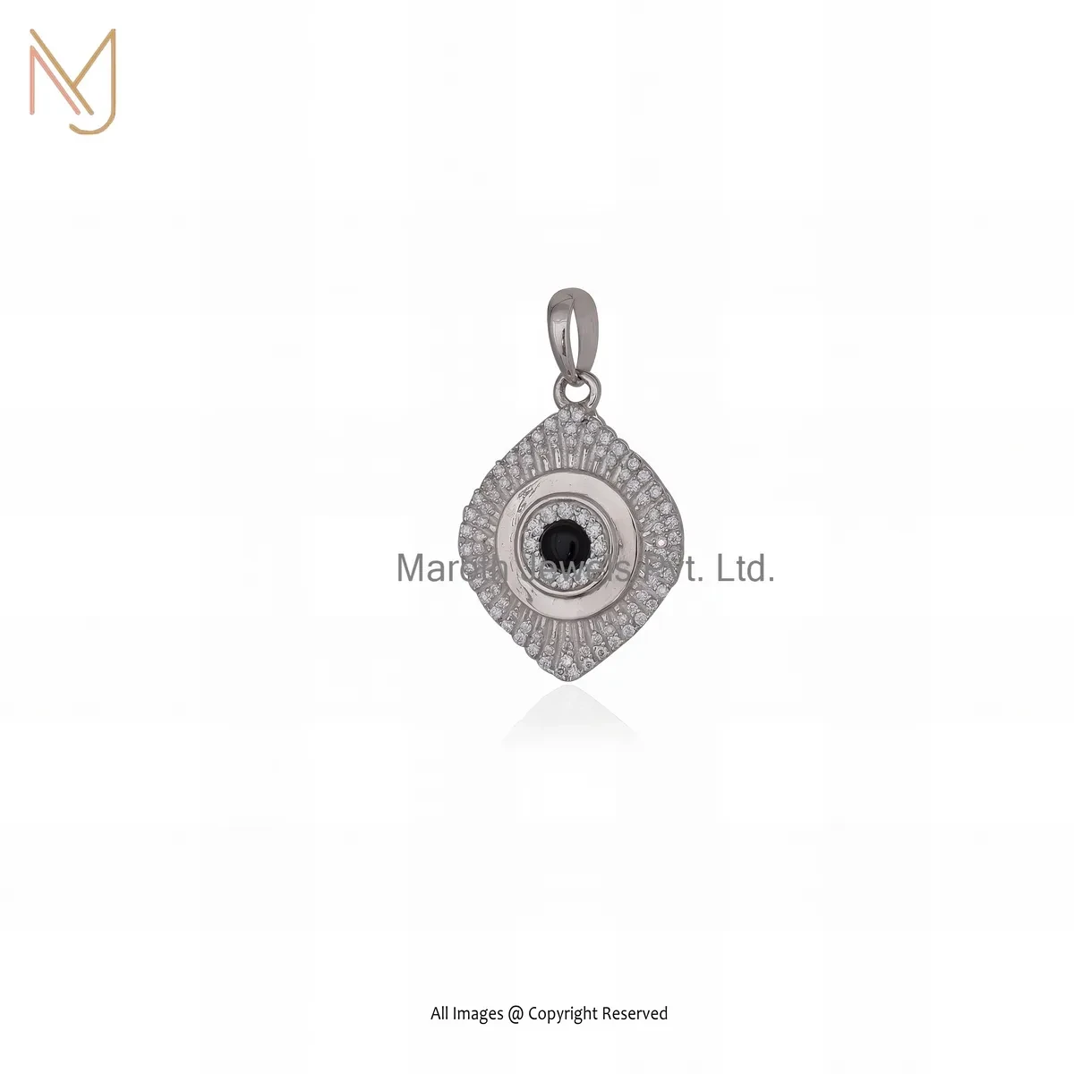 925 Silver Natural Silver Plated Moissanite & Black Spinel Evil Eye Pendant Custom Jewelry