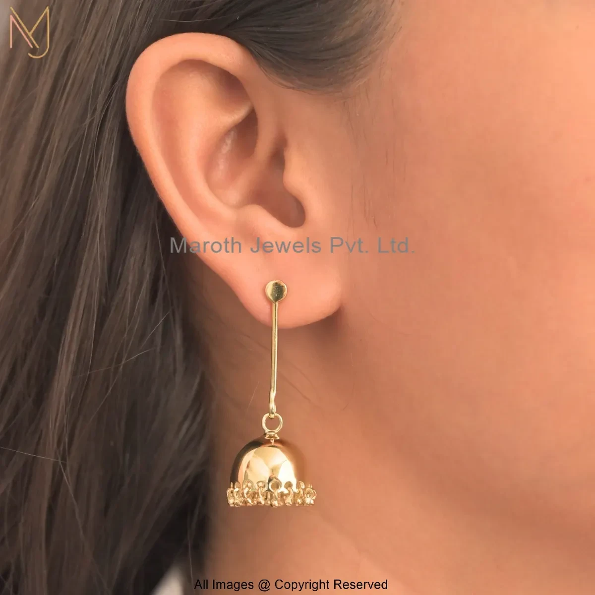 14K Yellow Gold Jhumka Earring Jewelry Supplier