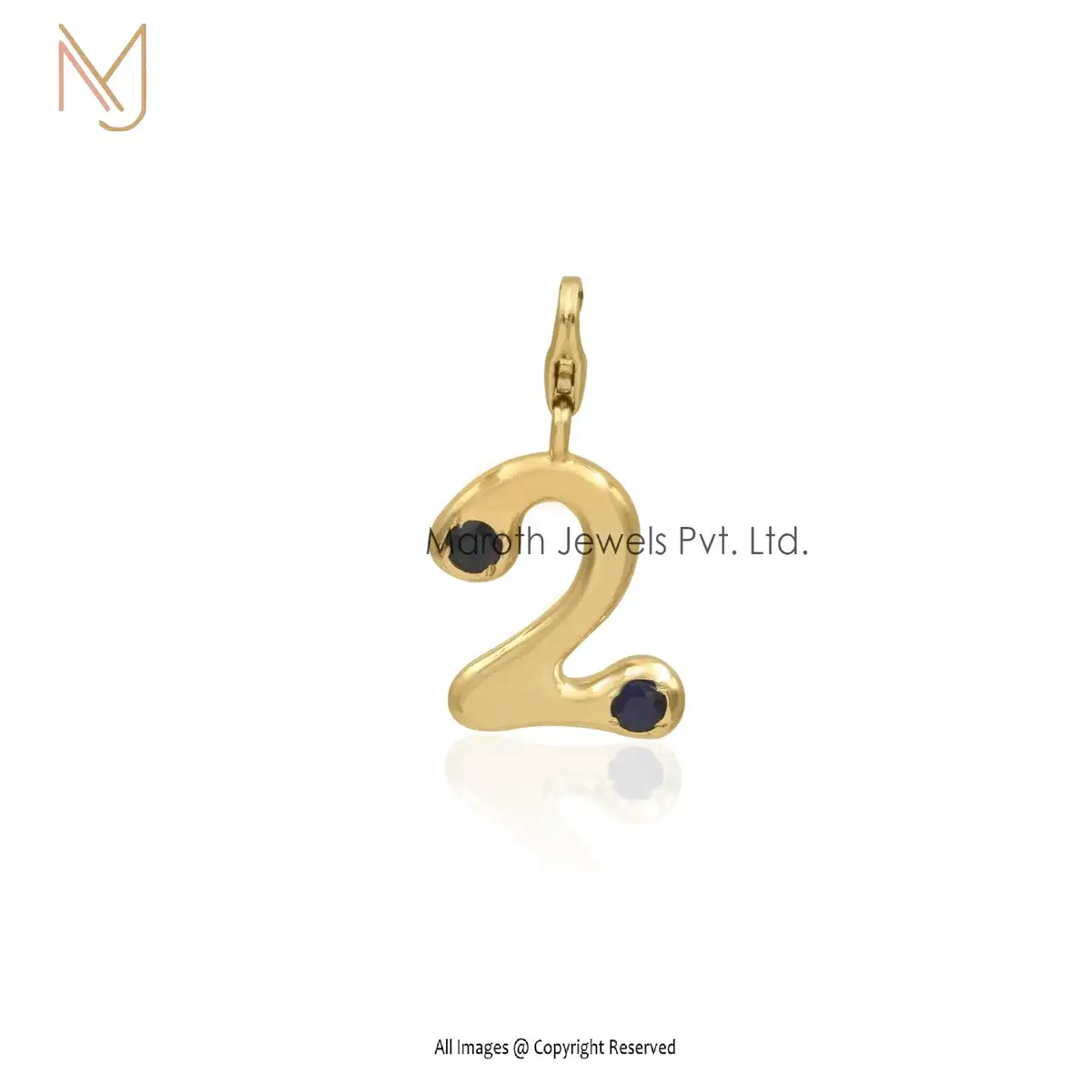 925 Silver Yellow Gold Plated Blue Sapphire 2 Number Pendant Jewelry USA