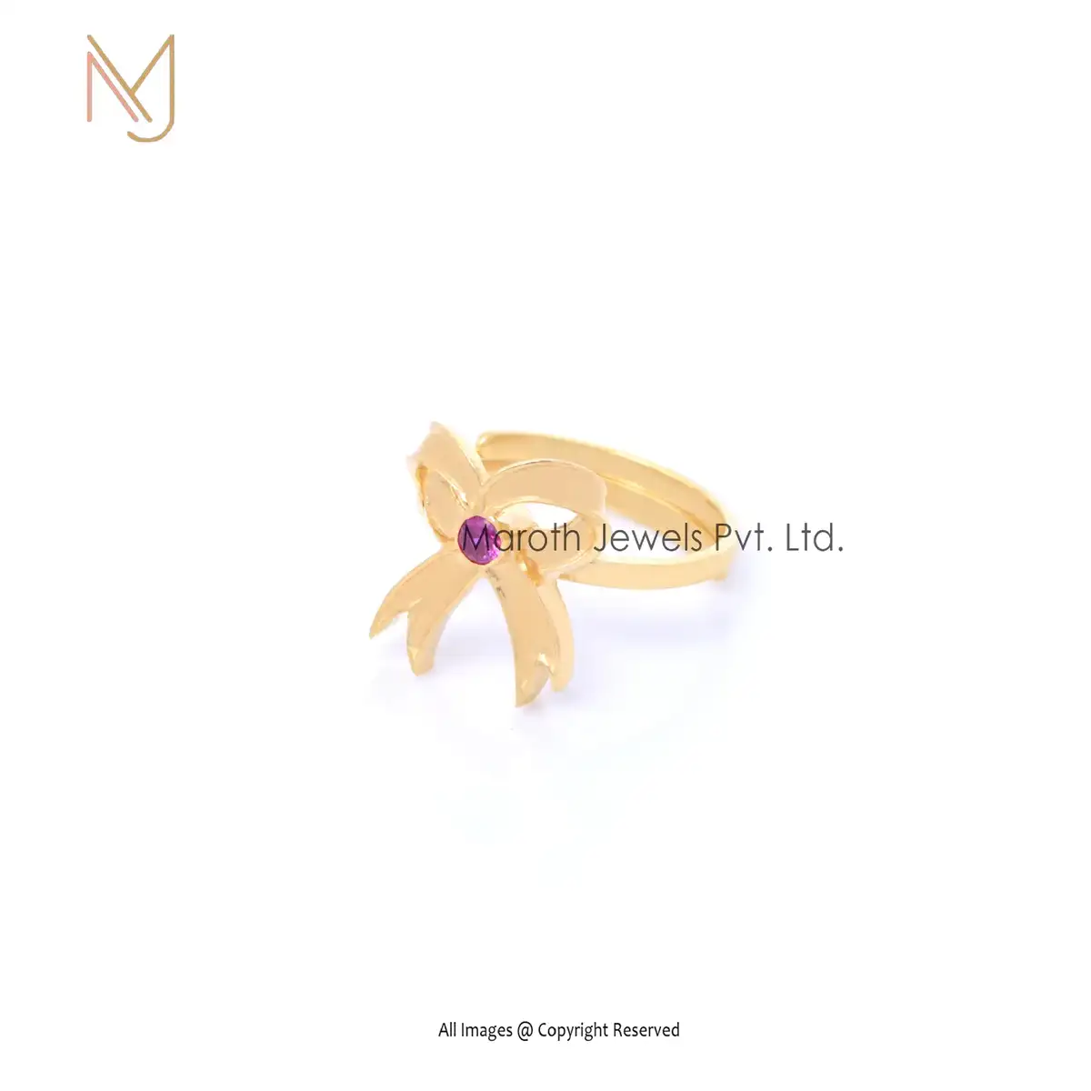 14K Yellow Gold Pink CZ Symbol Adjustable Ring Same As Pendant Design Jewelry Manufacturer