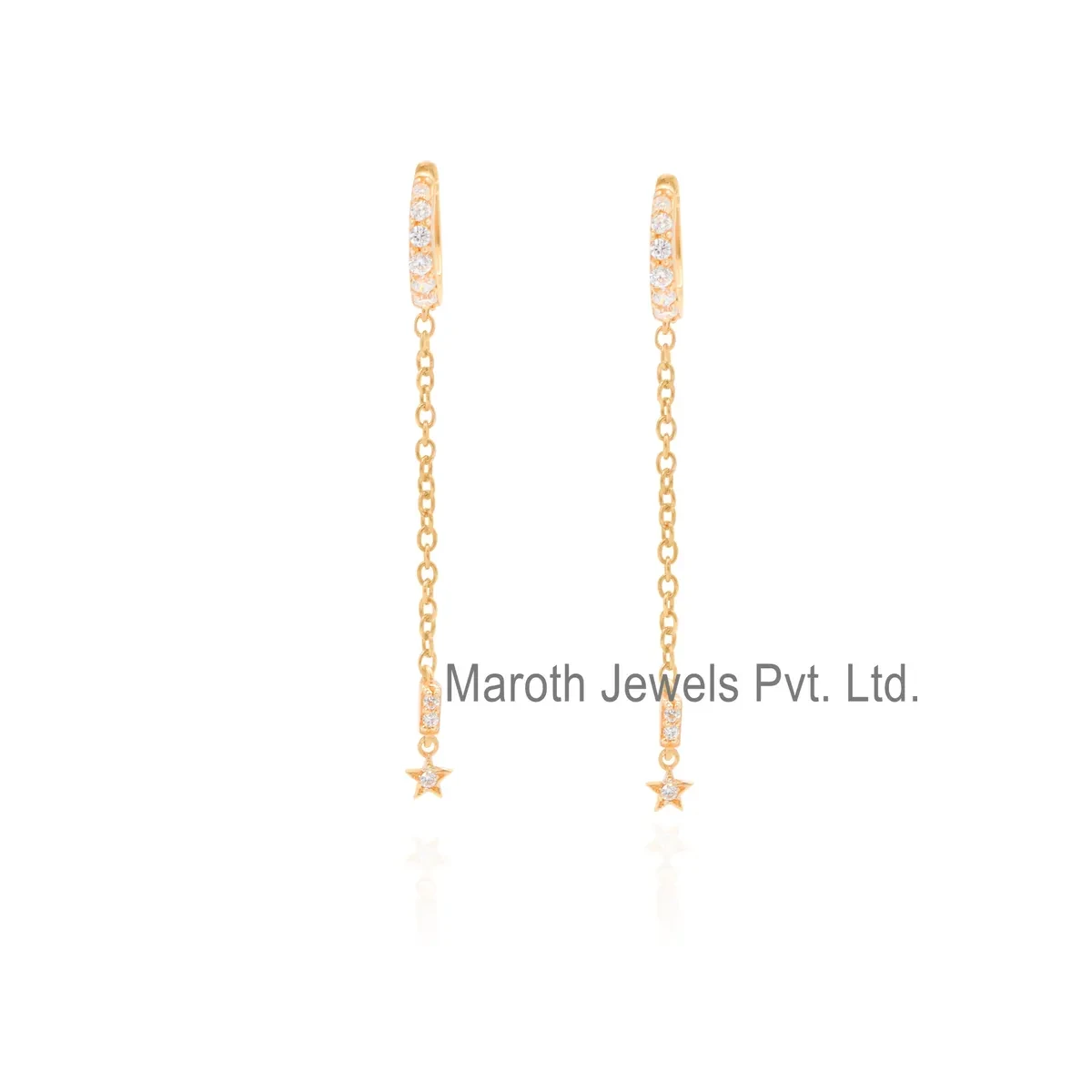 14K Yellow Gold Cubic Zircon Dangle Huggies Earring Manufacturer