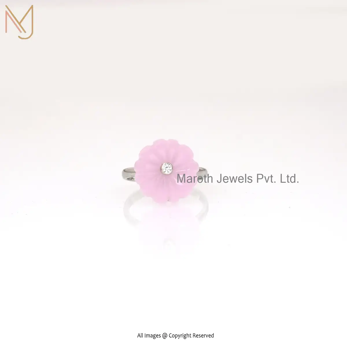 14K White Gold Rose Quartz and White Cubic Zircoina Ring Manufacturer