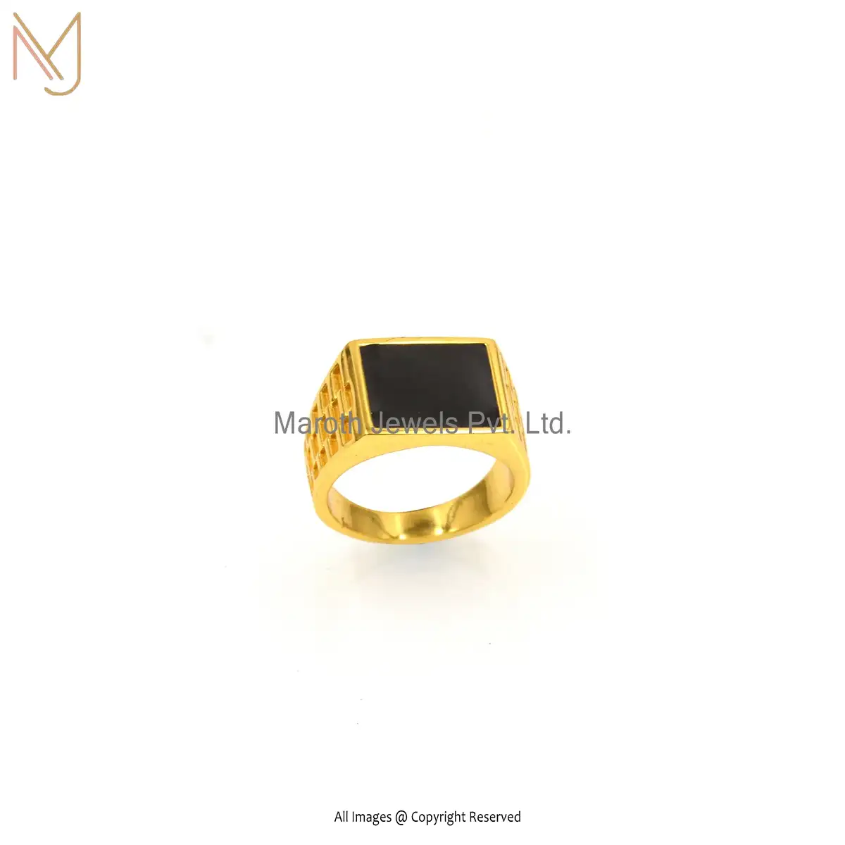 925 Silver Yellow Gold Plated Black Enamel Ring Manufacturer