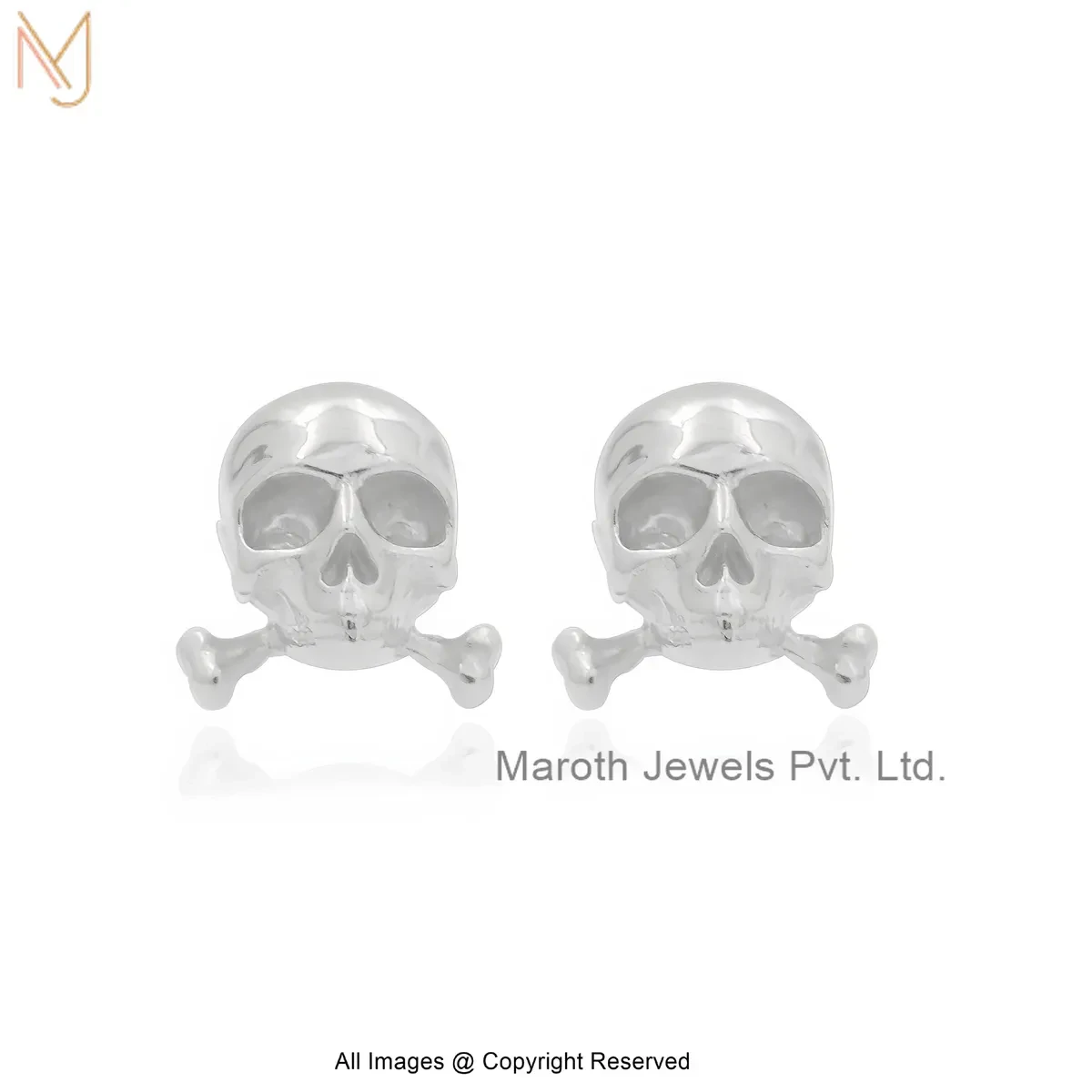 14K White Gold Skull Stud Earring Jewelry Supplier