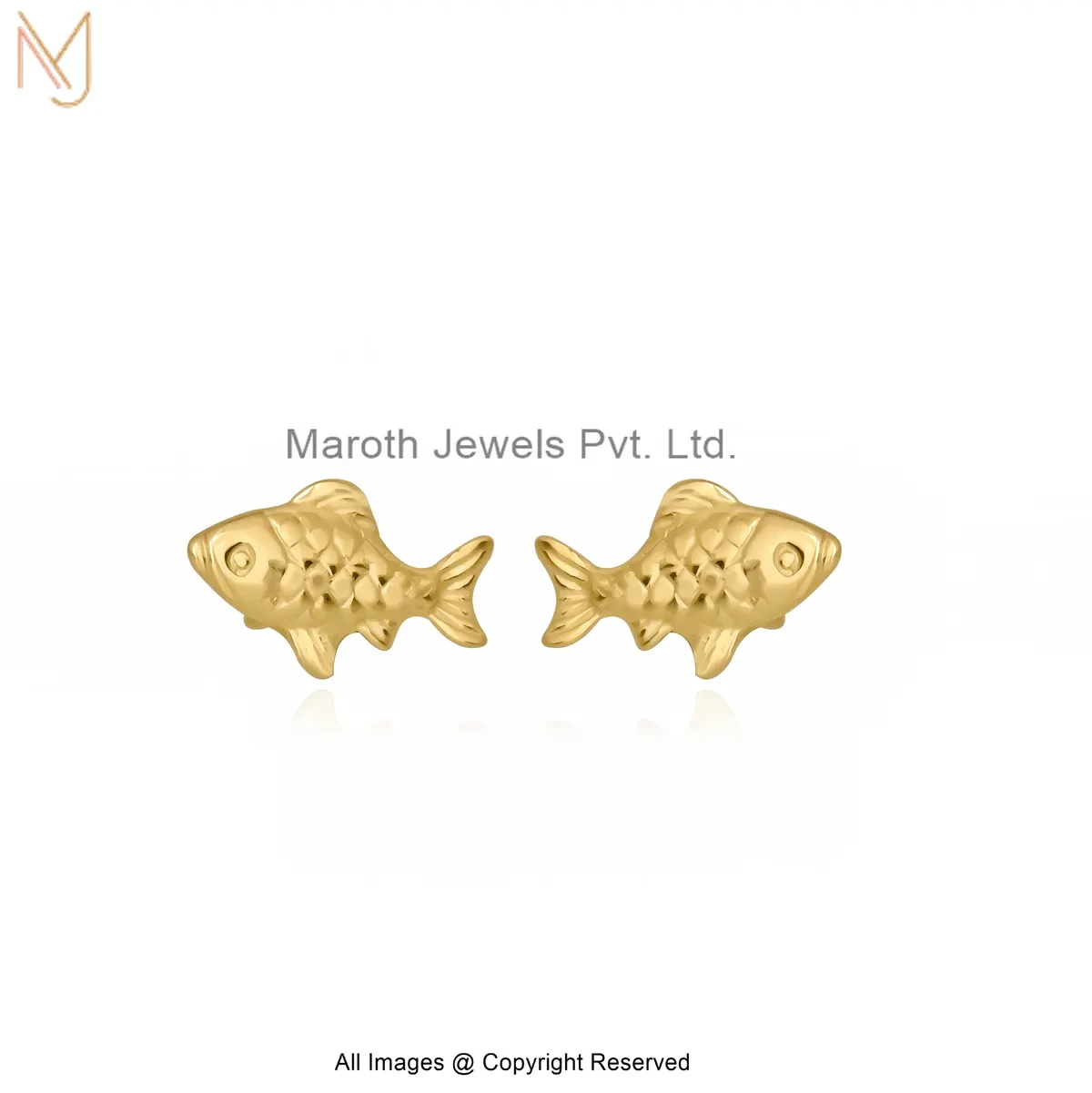 14K Yelllow Gold Lucky Fish Stud Earring Jewelry Supplier