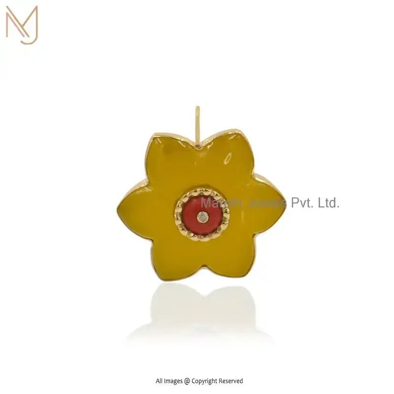 925 Silver Yellow Gold Plated Chalcedony & Carelian OR Diamond Gemstone Flower Pendant USA