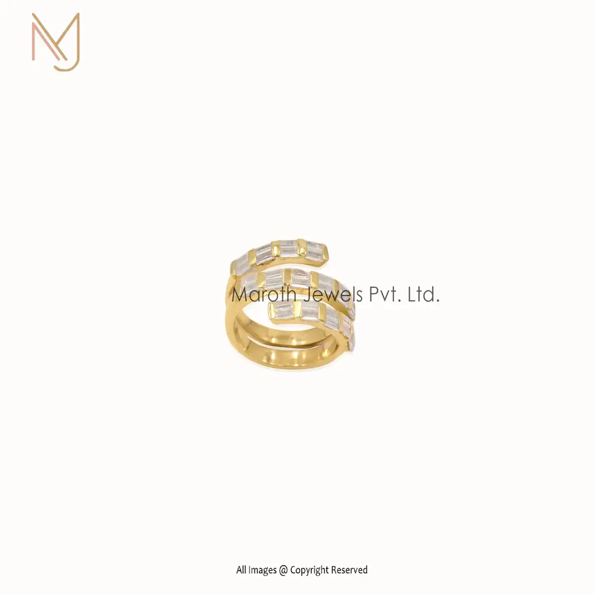 Wholesale 14K White Gold Topaz Baguette Coil Ring Jewely