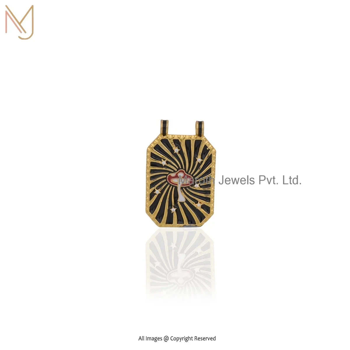 Wholesale 925 Silver Yellow Gold Plated Cubic Zircon & Enamel Gemstone Square Pendant