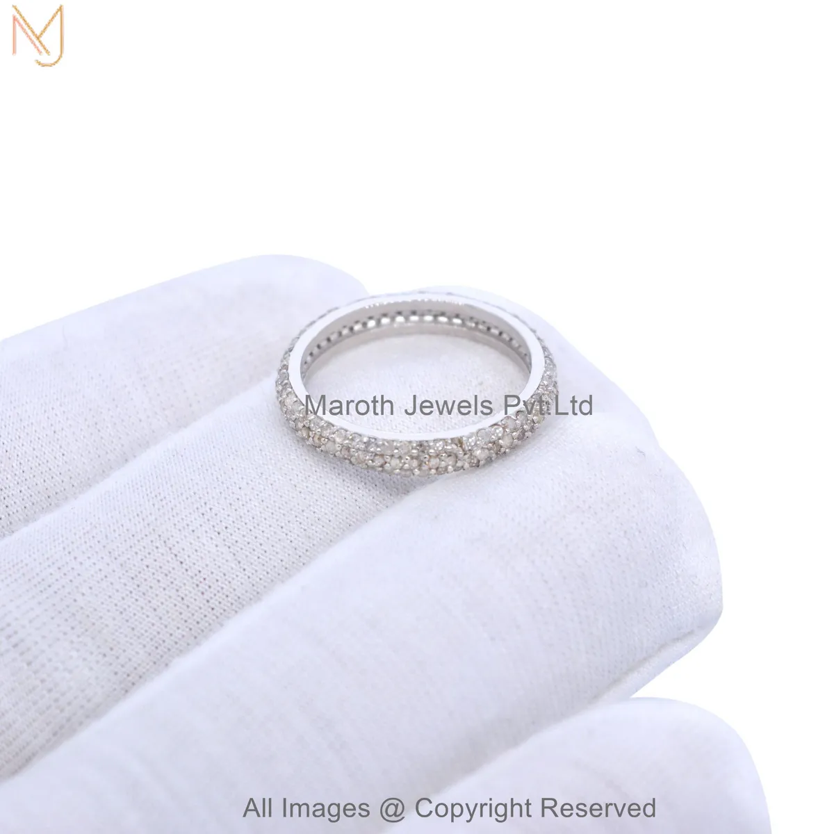 925 Sterling Silver Rhodium Plated Diamond Classic Pavé Eternity Band Ring Jewelry Supplier